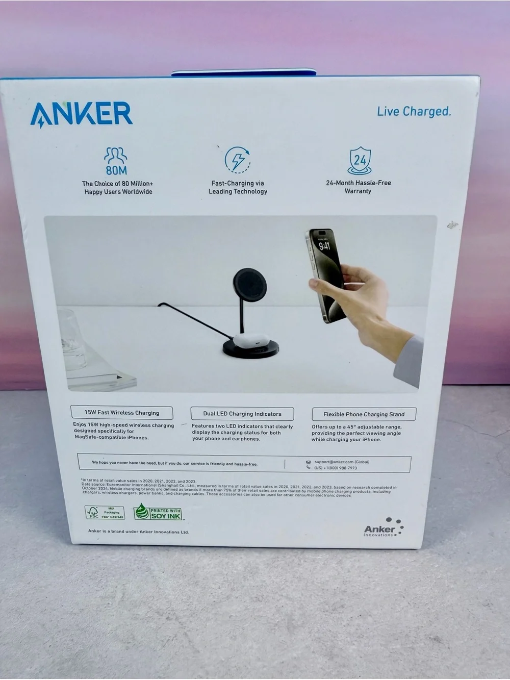 Anker MagGo 2‑in‑1 Wireless Charger - Bright Blue
